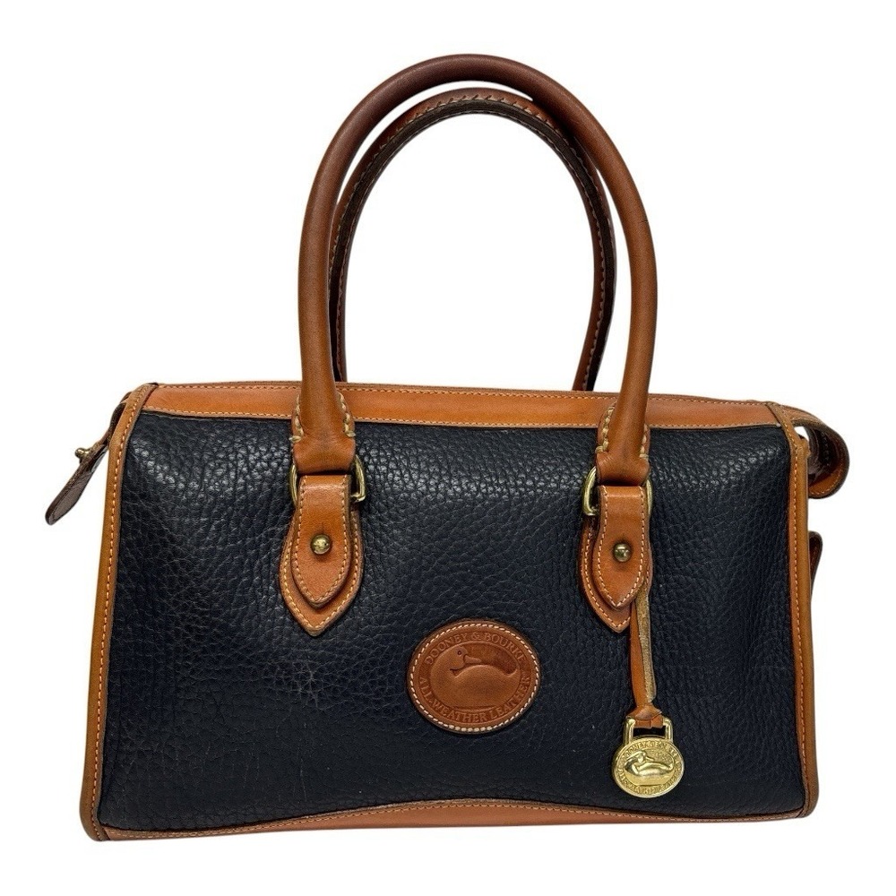 Vintage Dooney & Bourke Black & Tan Leather Satchel Bag + Strap Classic Preppy - Picture 2 of 16